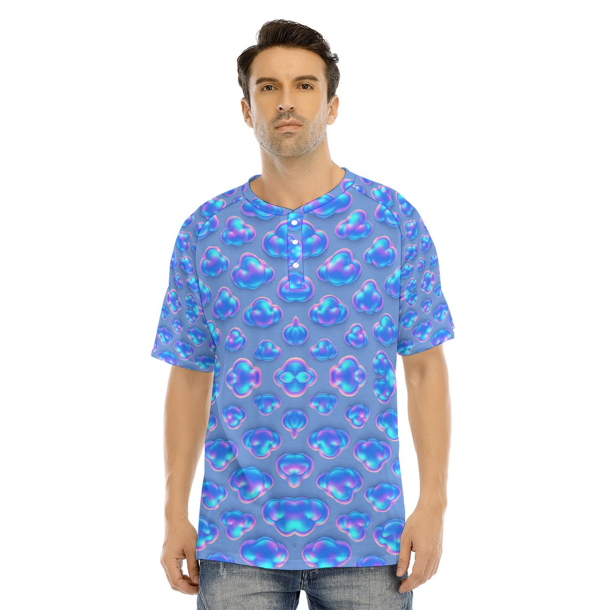 Men's Raglan Sleeve T-shirt With Button Closure