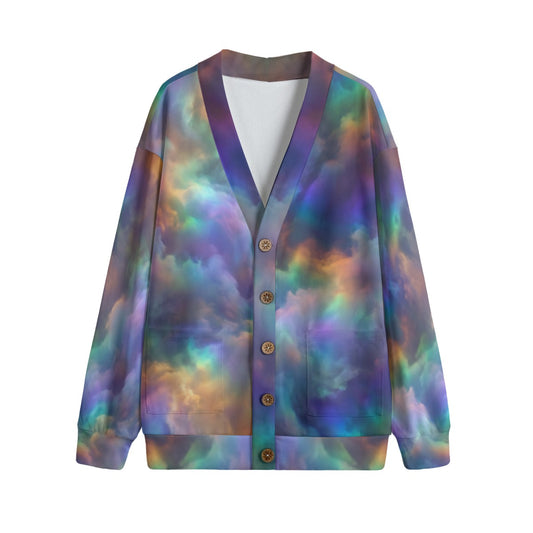 Unisex V-neck Knitted Fleece Cardigan With Button Closure