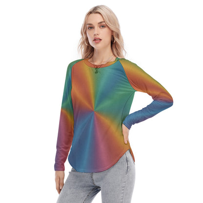 Women's Raglan Sleeves U-Shaped Hem Long Sleeves Blouse