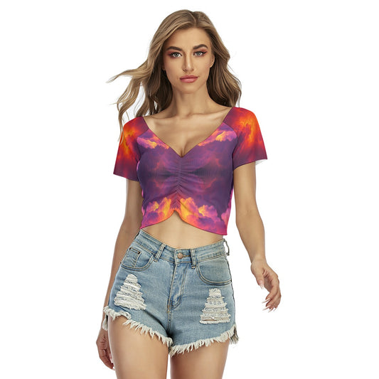 Women's Raglan Drawstring Front Crop Tee