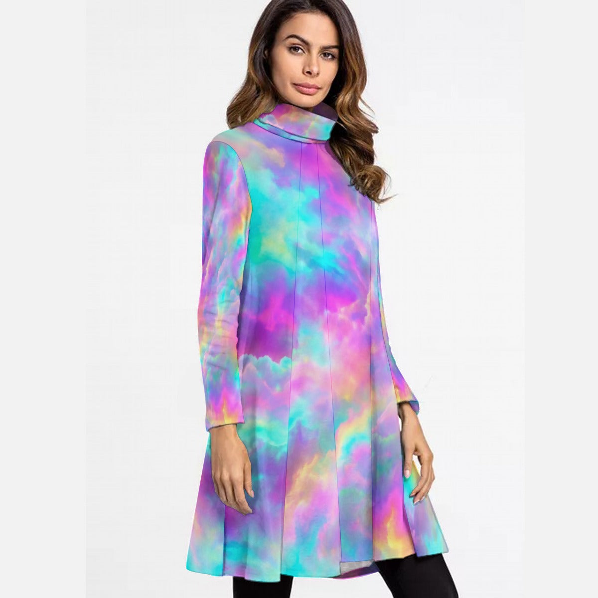 Women's High Neck Dress With Long Sleeve