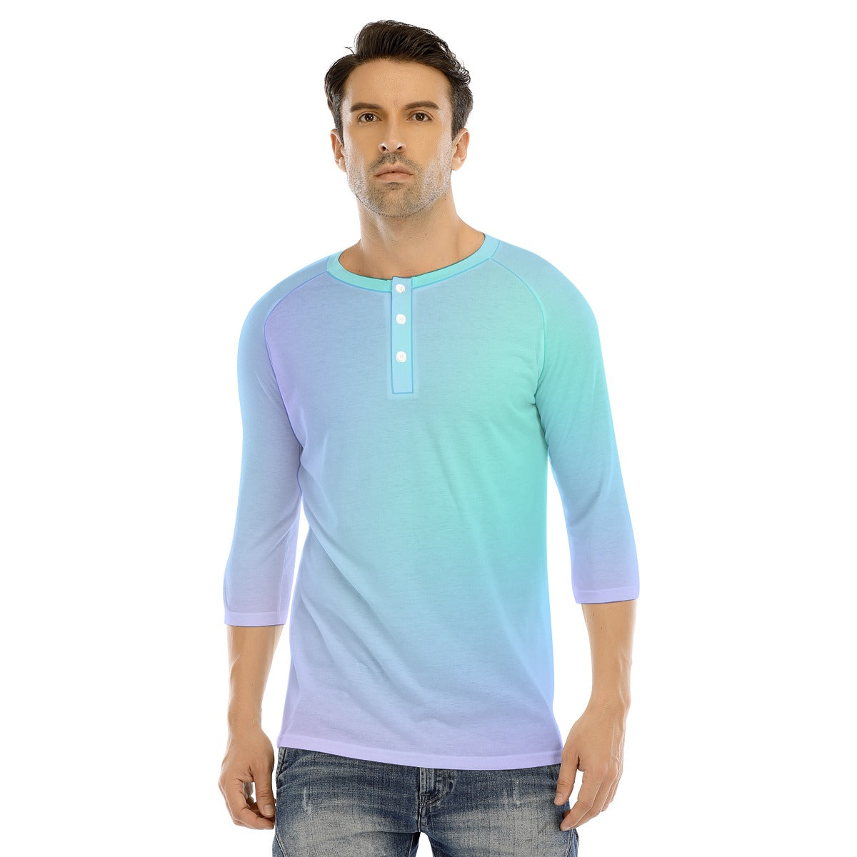 Men's Bracelet Sleeve T-shirt With Button Closure - view 1