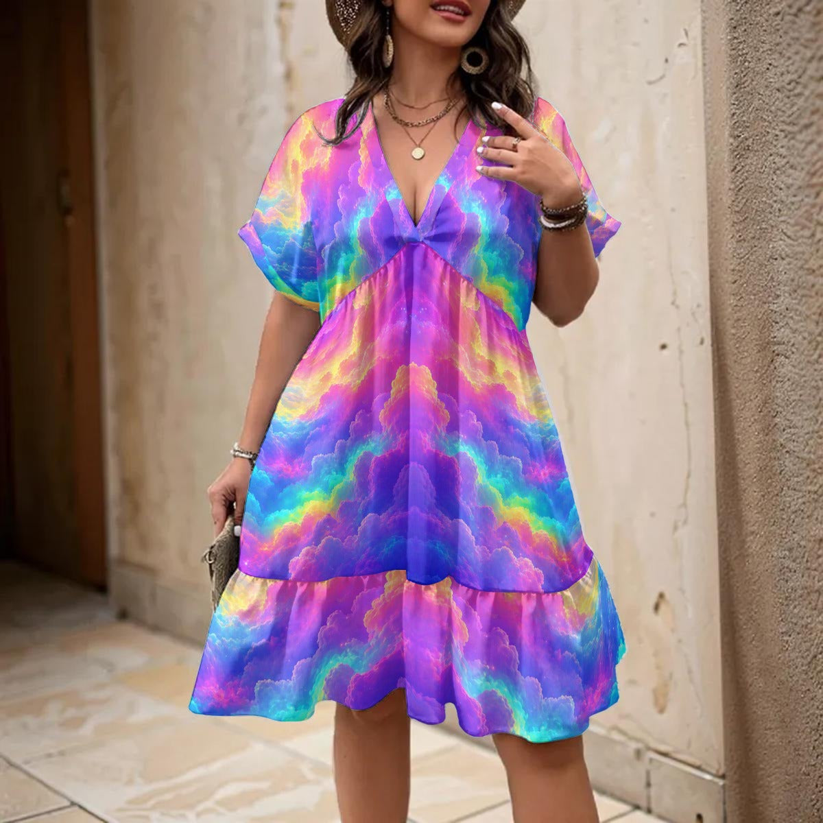 Women’s Floral V-Neck Short Sleeve Dress