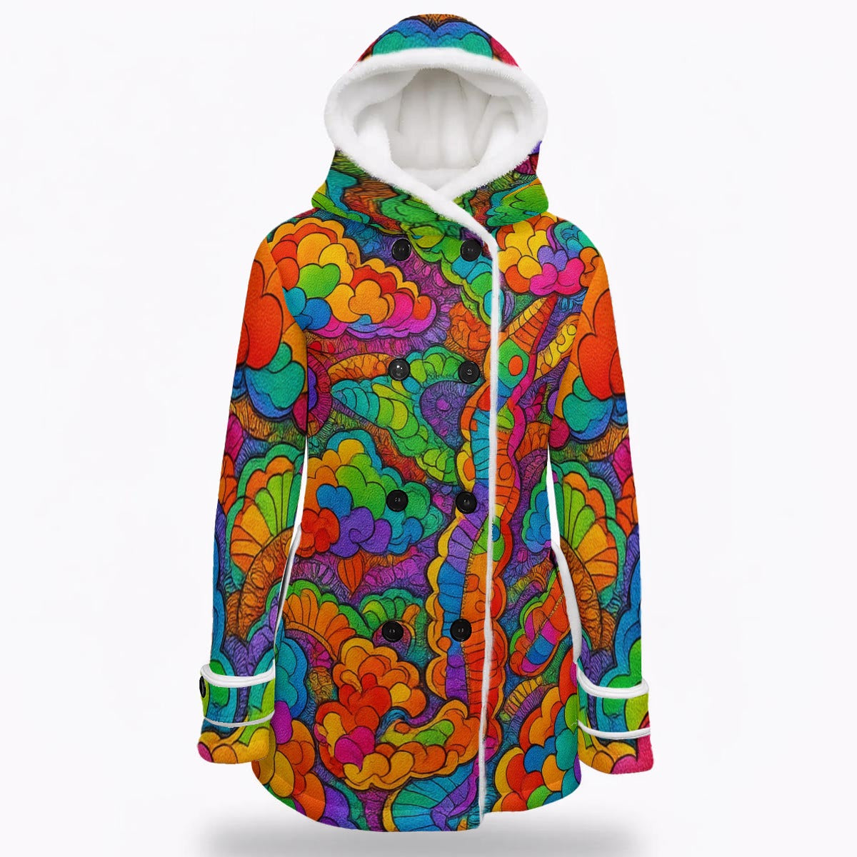 Women's Hooded Double-Breasted Winter Coat With Fleece