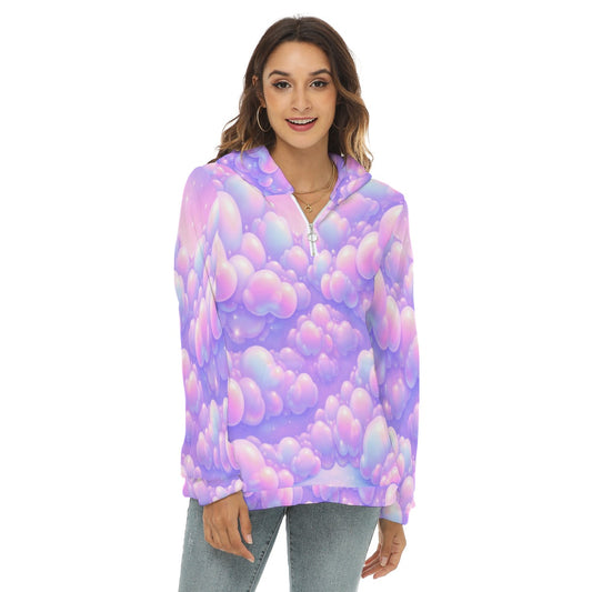 Women's Borg Fleece Hoodie With Half Zip