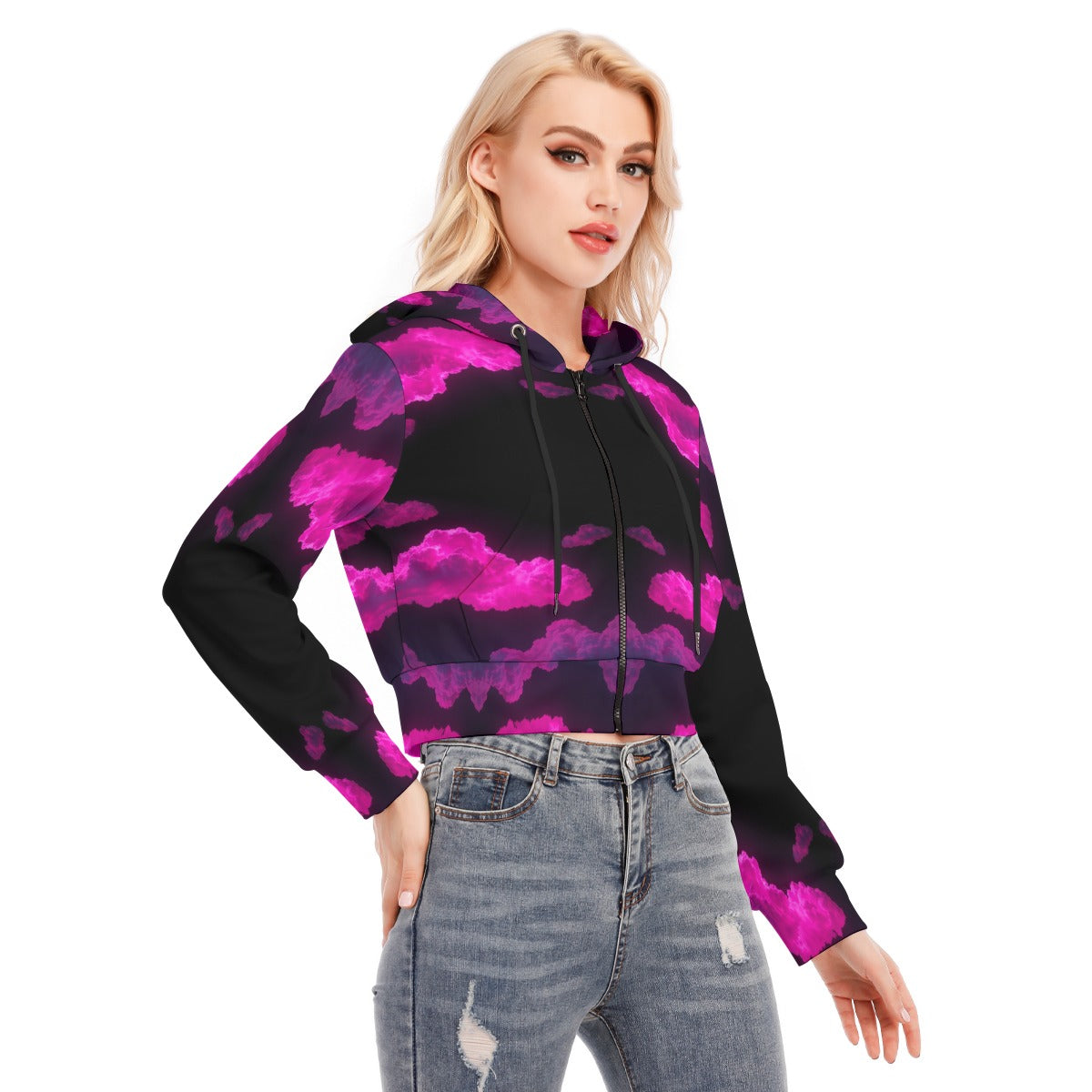 Women's Crop Top Hoodie With Zipper Closure
