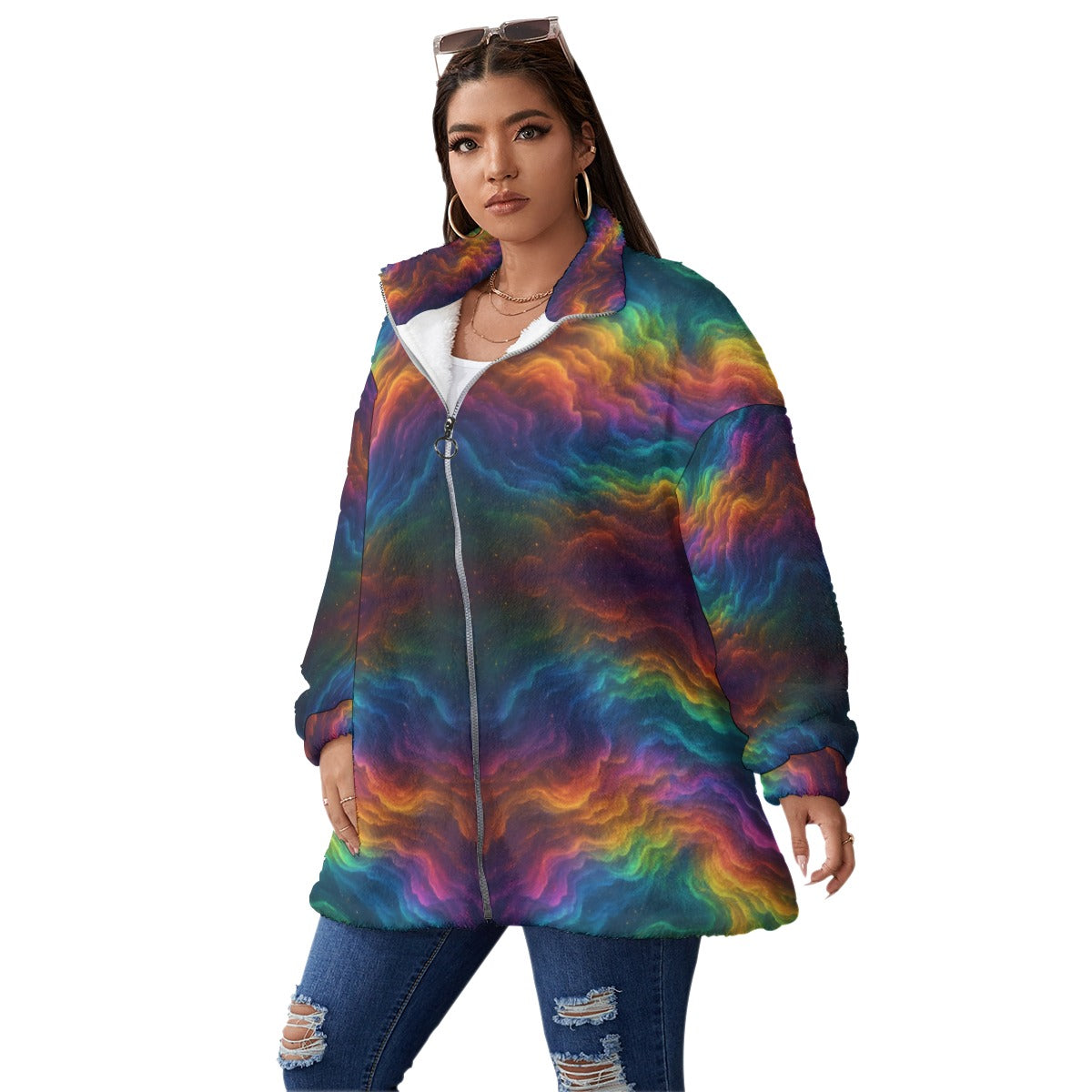 Unisex Borg Fleece Stand-up Collar Coat With Zipper Closure(Plus Size)