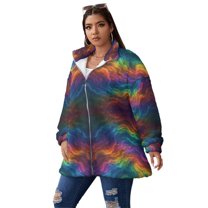 Unisex Borg Fleece Stand-up Collar Coat With Zipper Closure(Plus Size)