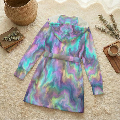 Unisex Flannel Hooded Robe With Eye Mask