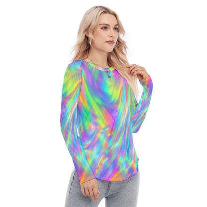 Women's Raglan Sleeves U-Shaped Hem Long Sleeves Blouse