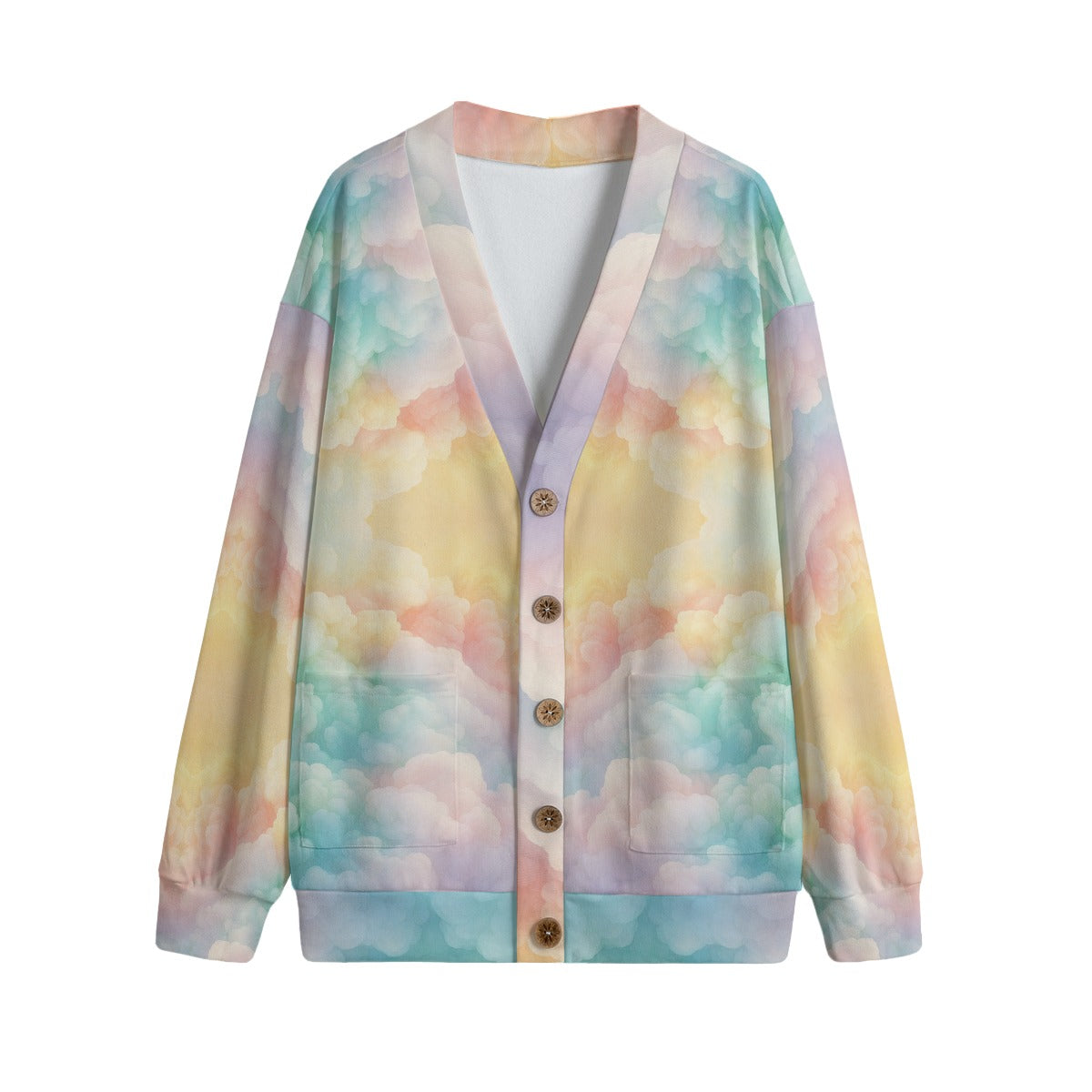 Unisex V-neck Knitted Fleece Cardigan With Button Closure