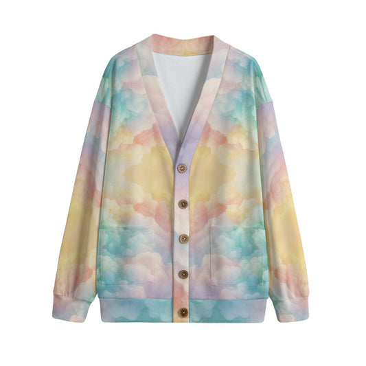 Unisex V-neck Knitted Fleece Cardigan With Button Closure