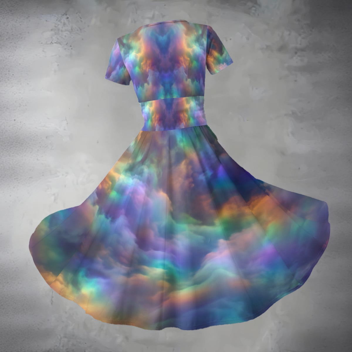 All-over Print Women's Short Sleeve V Neck Midi Dress