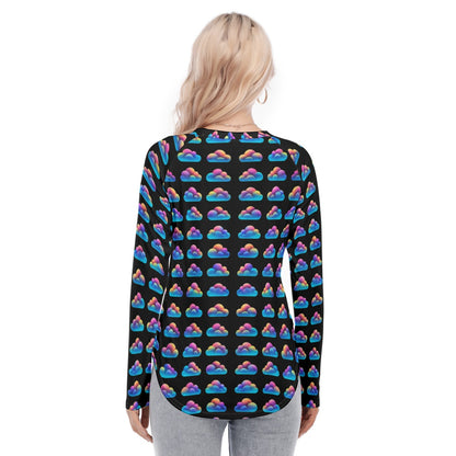 Women's Raglan Sleeves U-Shaped Hem Long Sleeves Blouse