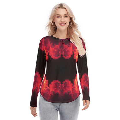 Women's Raglan Sleeves U-Shaped Hem Long Sleeves Blouse