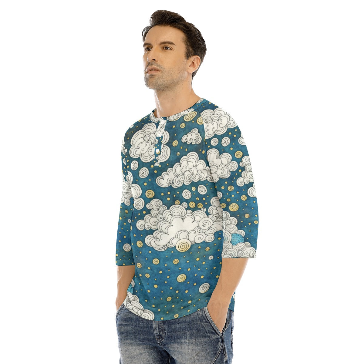 Men's Bracelet Sleeve T-shirt With Button Closure - view 3