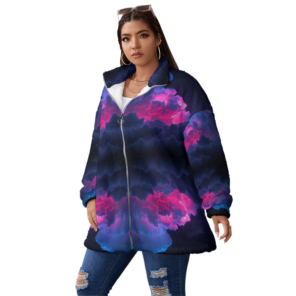 Unisex Borg Fleece Stand-up Collar Coat With Zipper Closure(Plus Size)