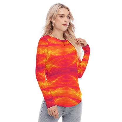 Women's Raglan Sleeves U-Shaped Hem Long Sleeves Blouse