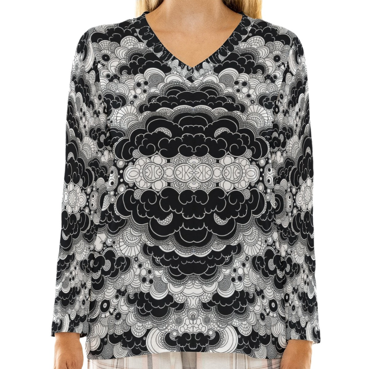 Women's Loose V-Neck T-Shirt With Long Sleeve