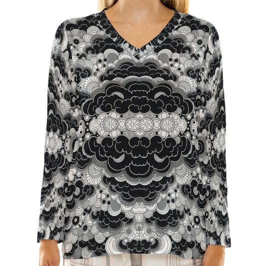 Women's Loose V-Neck T-Shirt With Long Sleeve