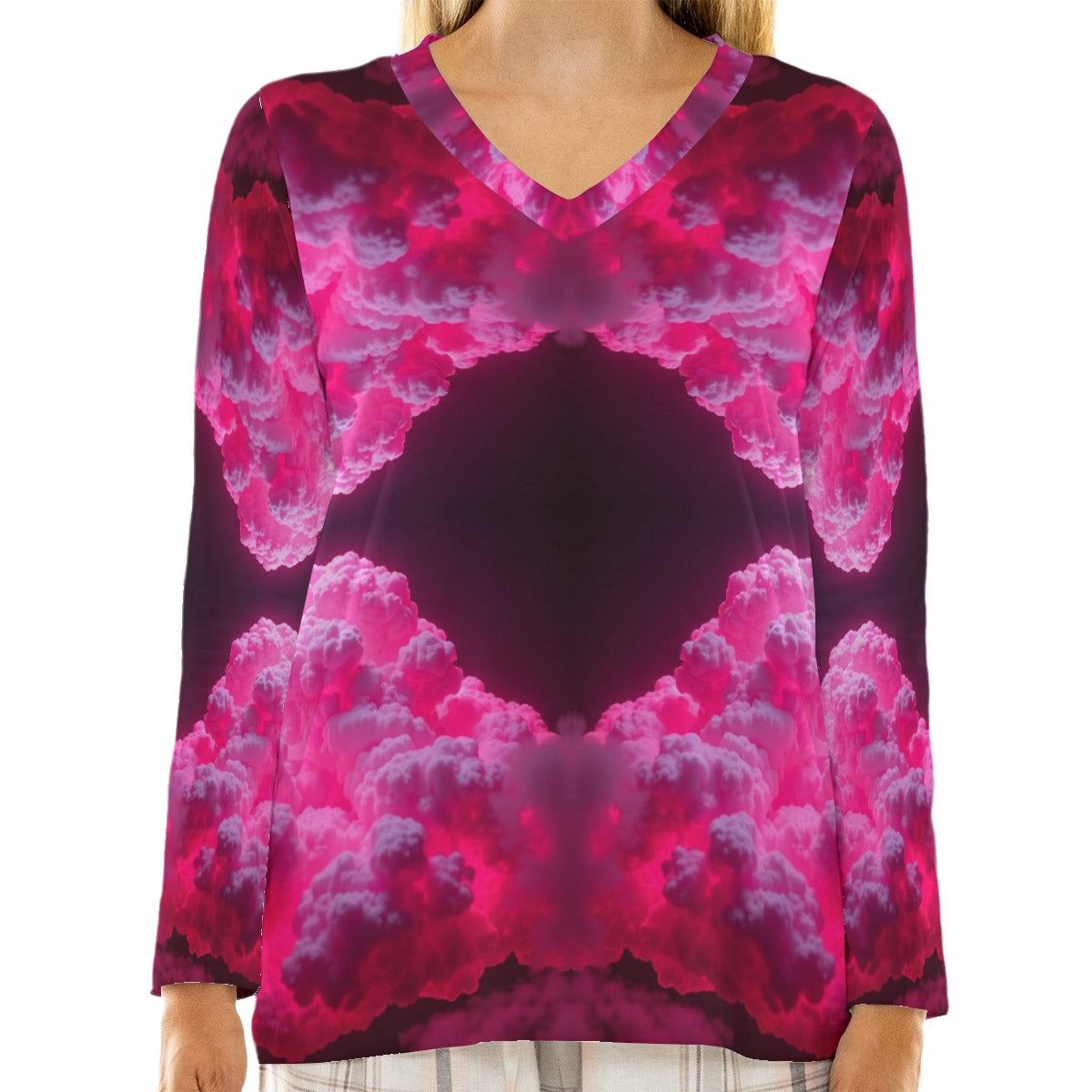 Women's Loose V-Neck T-Shirt With Long Sleeve