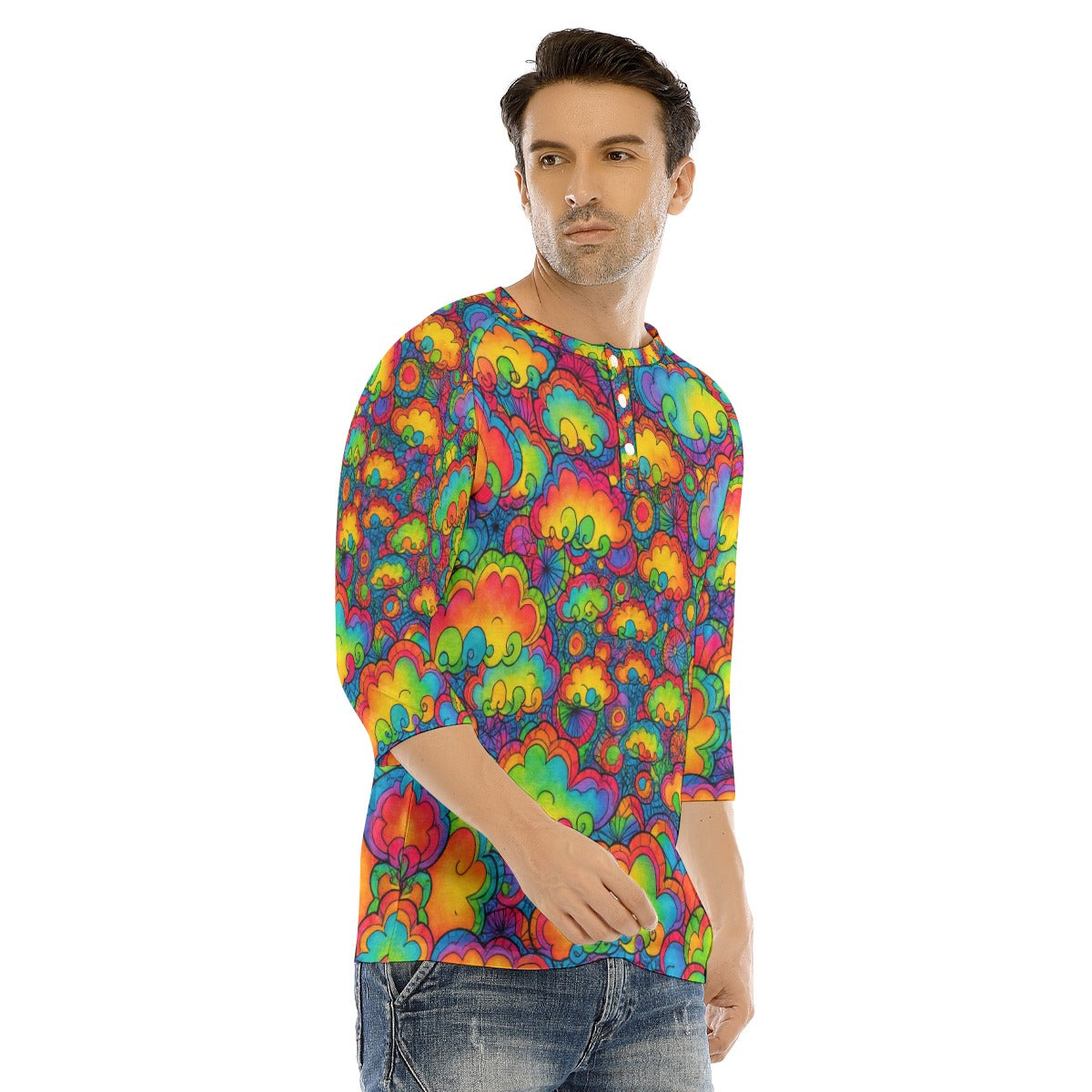 Men's Bracelet Sleeve T-shirt With Button Closure - view 2