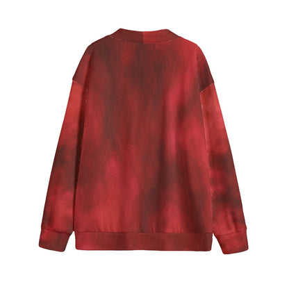 Unisex V-neck Knitted Fleece Cardigan With Button Closure