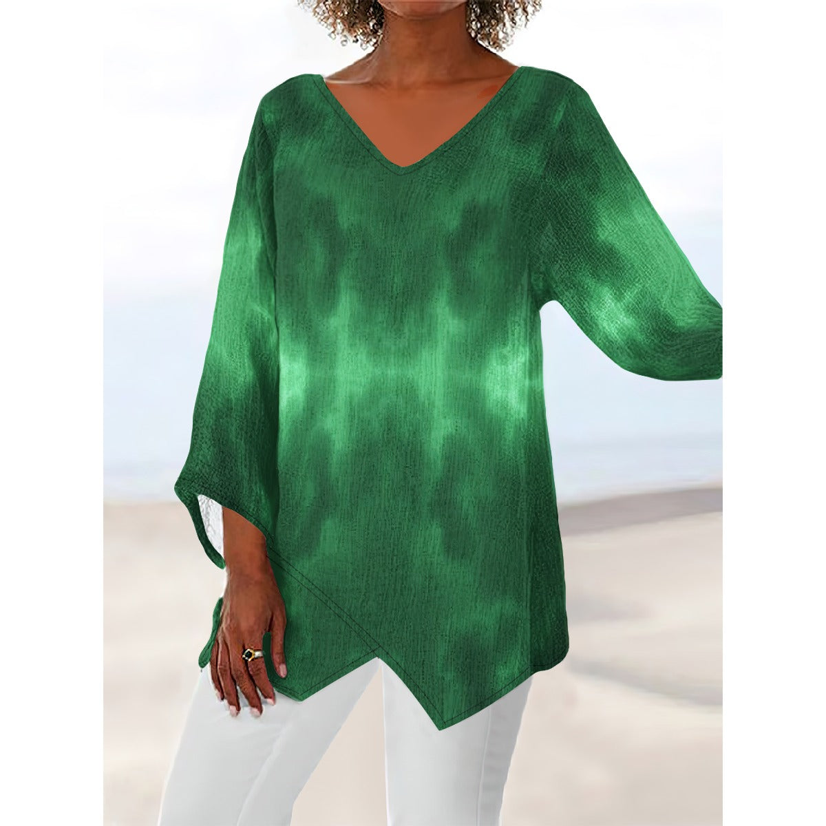 Women's V-neck T-shirt With Irregular Hem