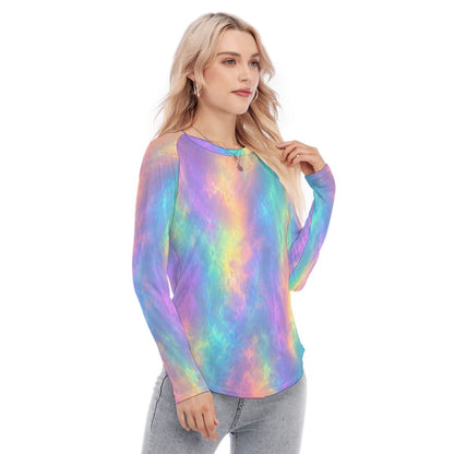 Women's Raglan Sleeves U-Shaped Hem Long Sleeves Blouse