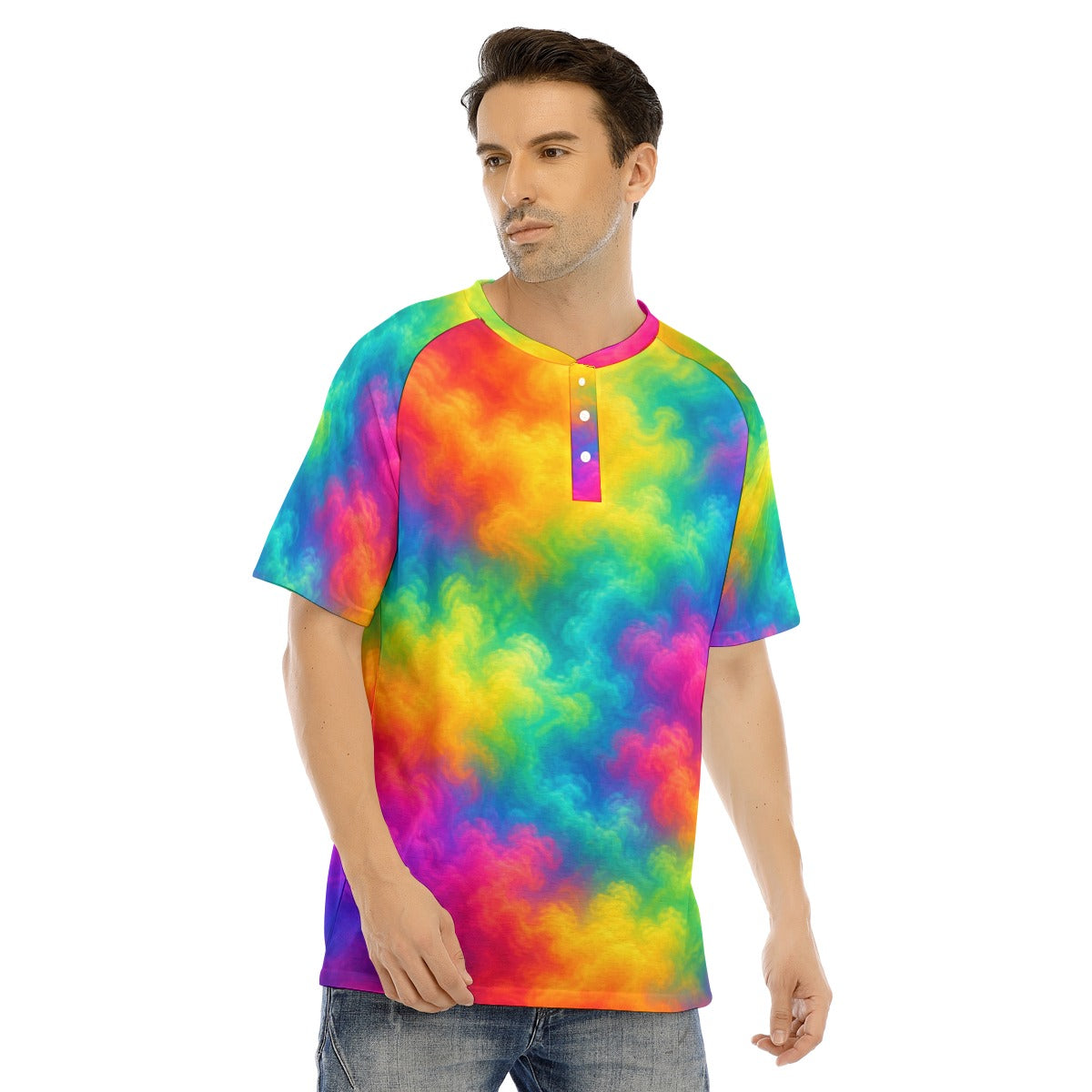 Men's Raglan Sleeve T-shirt With Button Closure