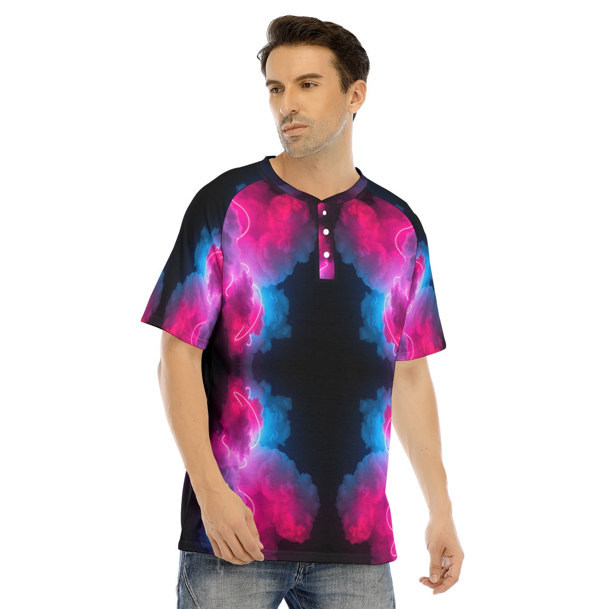 Men's Raglan Sleeve T-shirt With Button Closure