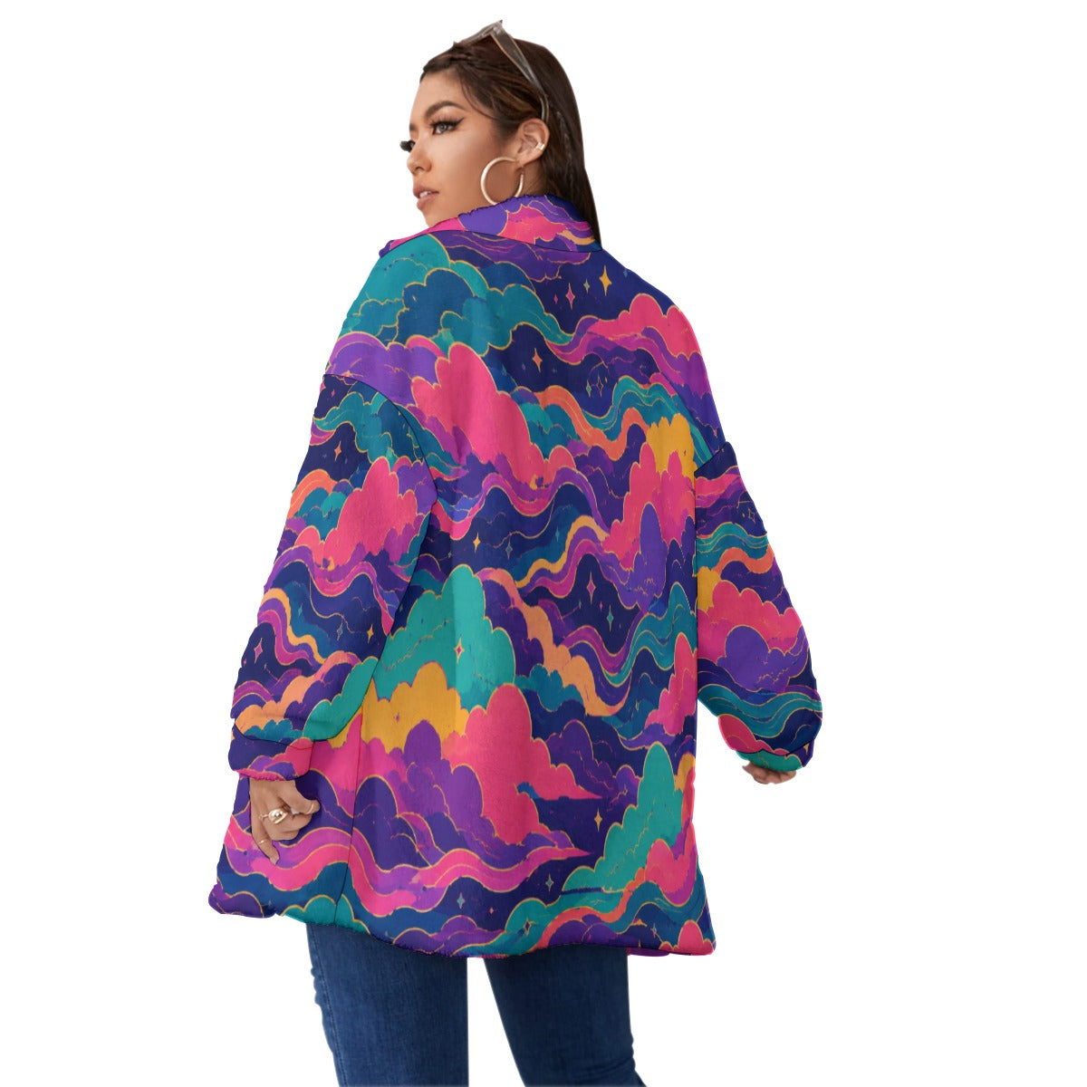 Unisex Borg Fleece Stand-up Collar Coat With Zipper Closure(Plus Size)
