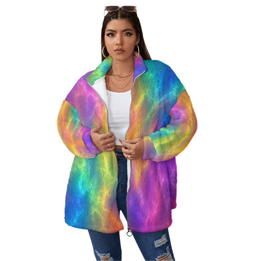Unisex Borg Fleece Stand-up Collar Coat With Zipper Closure(Plus Size)