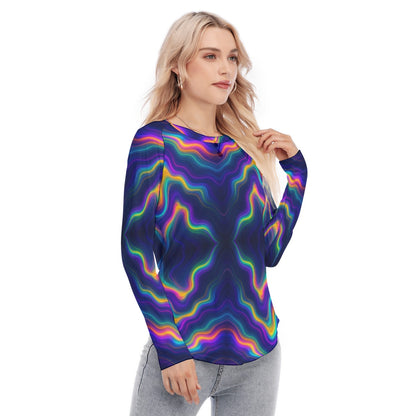 Women's Raglan Sleeves U-Shaped Hem Long Sleeves Blouse