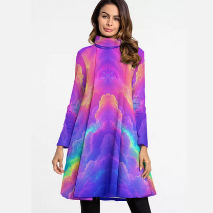 Women's High Neck Dress With Long Sleeve