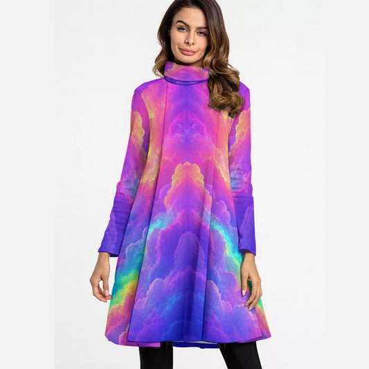 Women's High Neck Dress With Long Sleeve