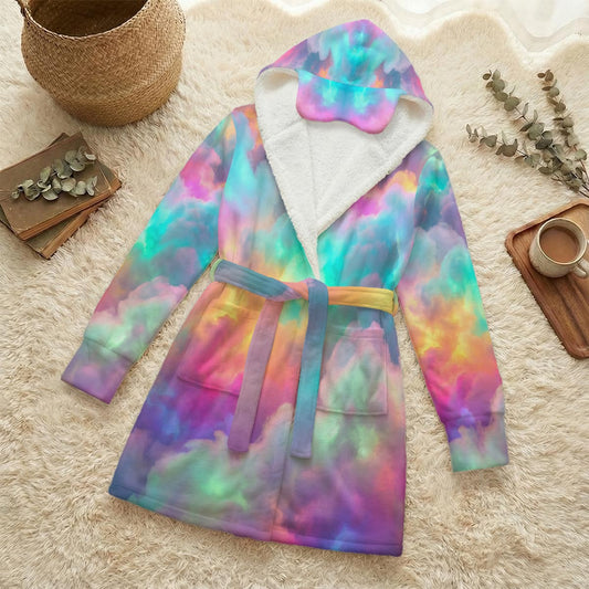 Unisex Flannel Hooded Robe With Eye Mask