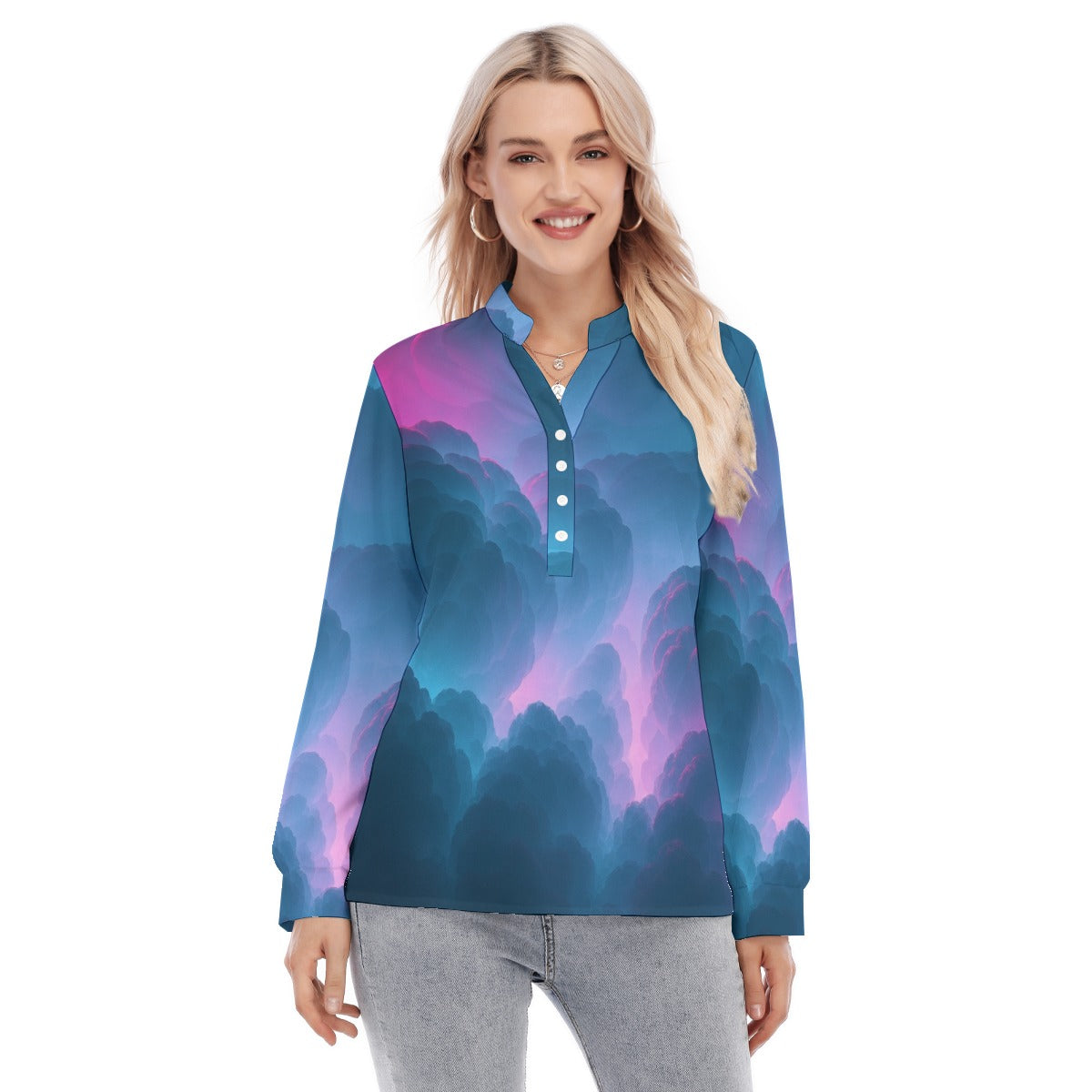 Women's Long Sleeve Blouse With Button Closure