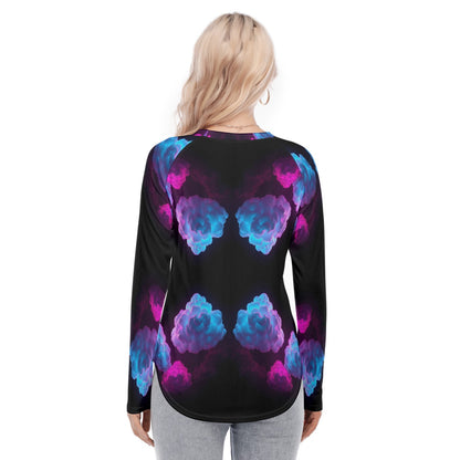 Women's Raglan Sleeves U-Shaped Hem Long Sleeves Blouse