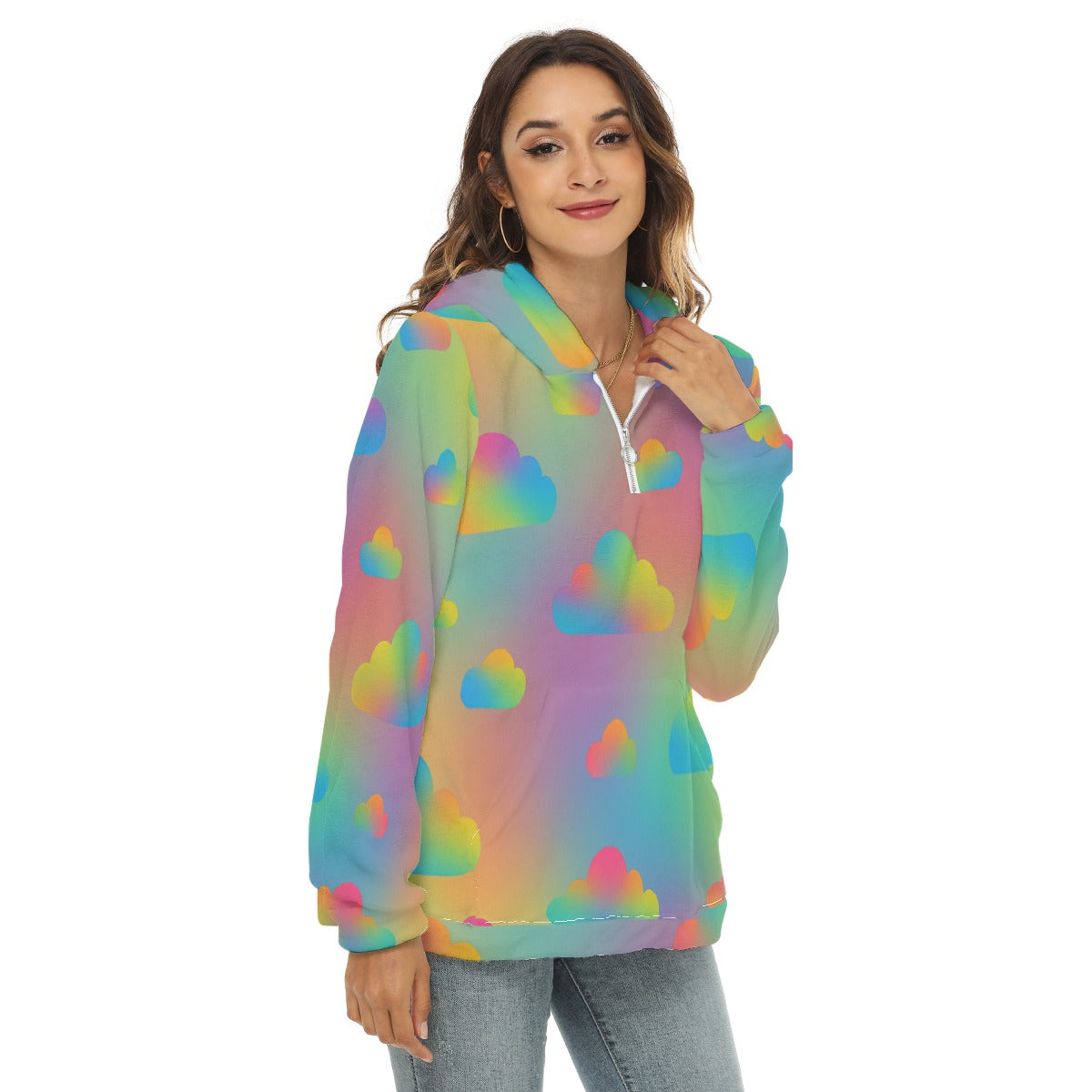Women's Borg Fleece Hoodie With Half Zip
