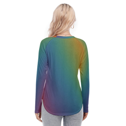Women's Raglan Sleeves U-Shaped Hem Long Sleeves Blouse