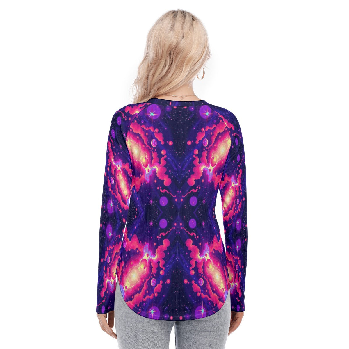 Women's Raglan Sleeves U-Shaped Hem Long Sleeves Blouse