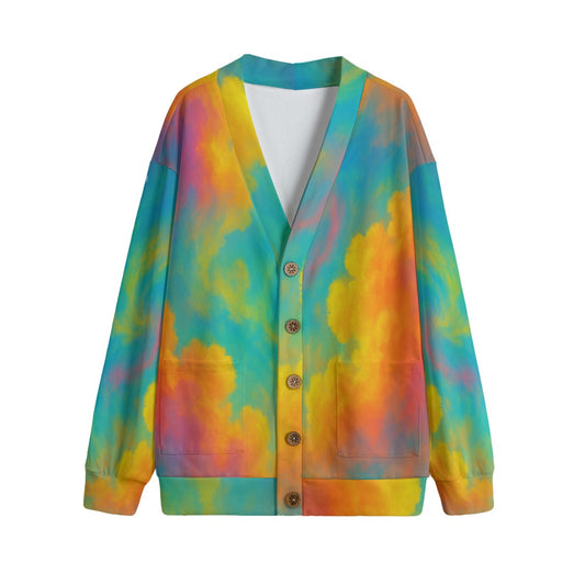 Unisex V-neck Knitted Fleece Cardigan With Button Closure