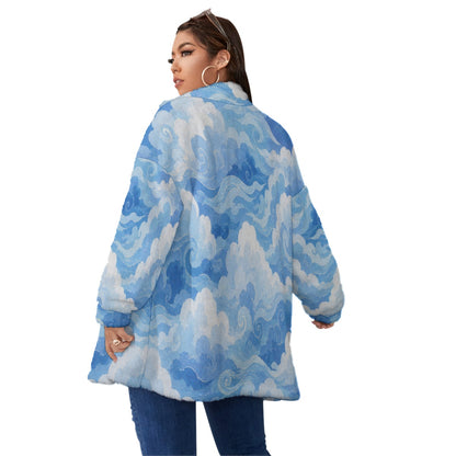Unisex Borg Fleece Stand-up Collar Coat With Zipper Closure(Plus Size)