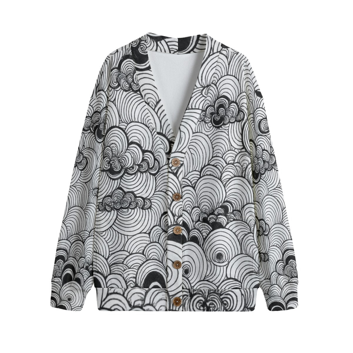 Unisex V-neck Knitted Fleece Cardigan With Button Closure