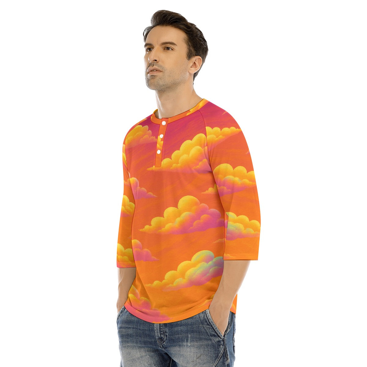 Men's Bracelet Sleeve T-shirt With Button Closure - view 3