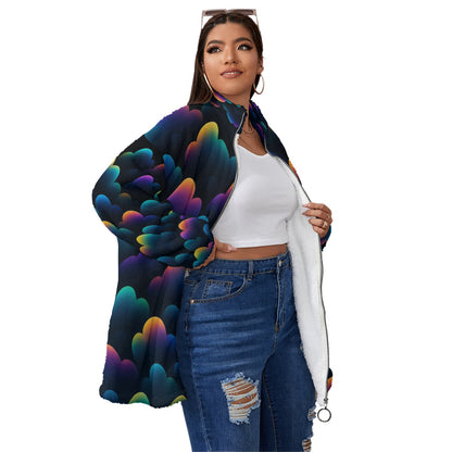 Unisex Borg Fleece Stand-up Collar Coat With Zipper Closure(Plus Size)