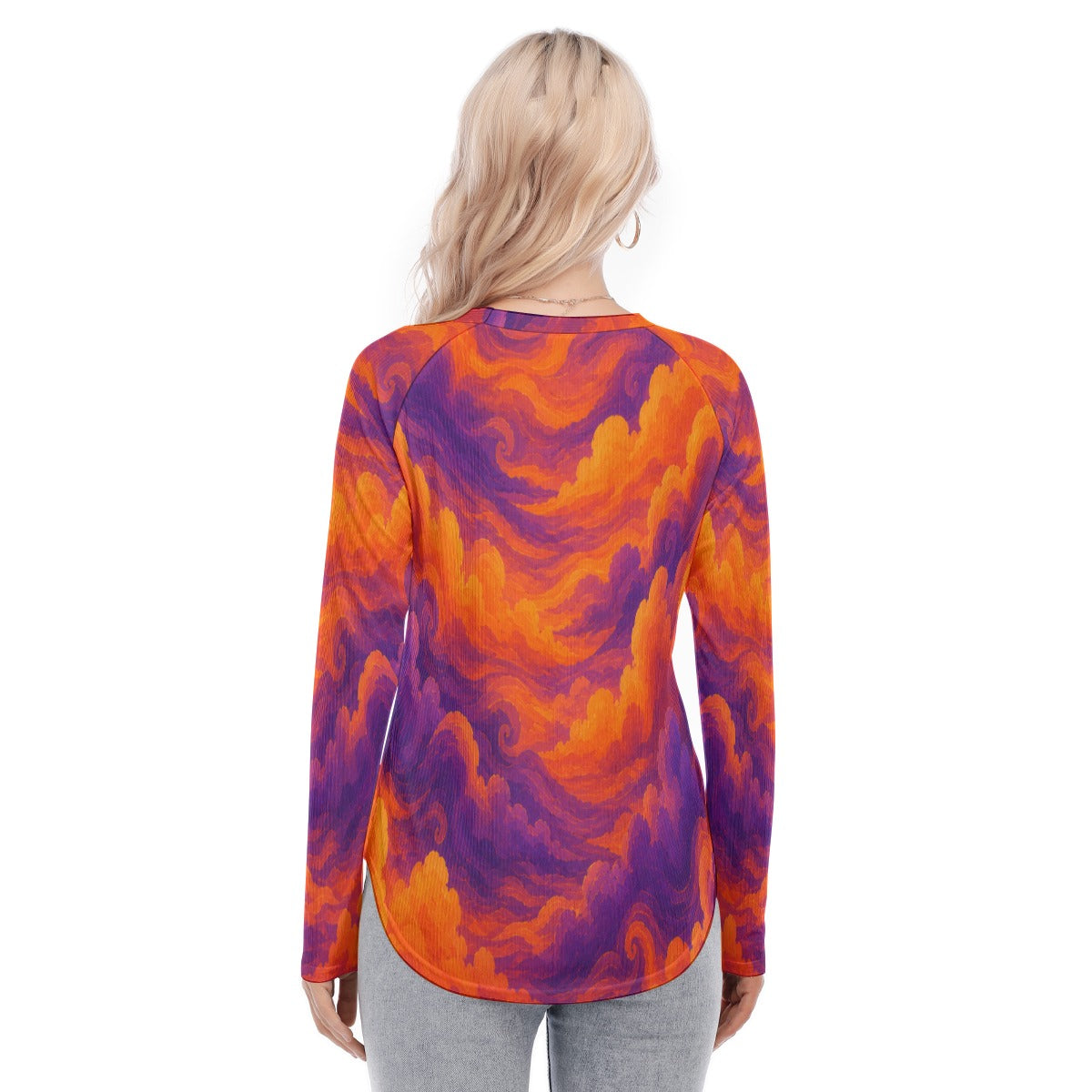Women's Raglan Sleeves U-Shaped Hem Long Sleeves Blouse
