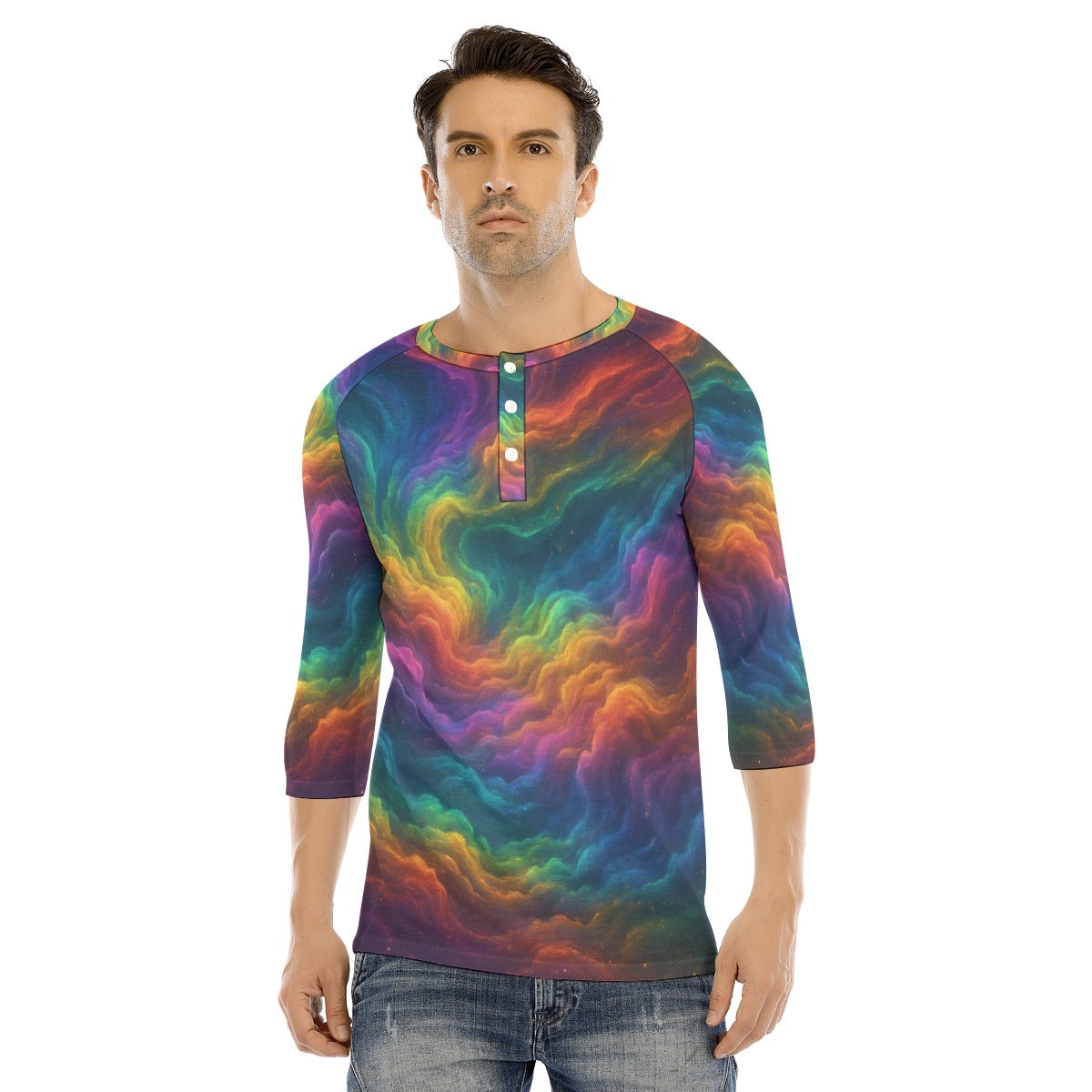 Men's Bracelet Sleeve T-shirt With Button Closure - view 1
