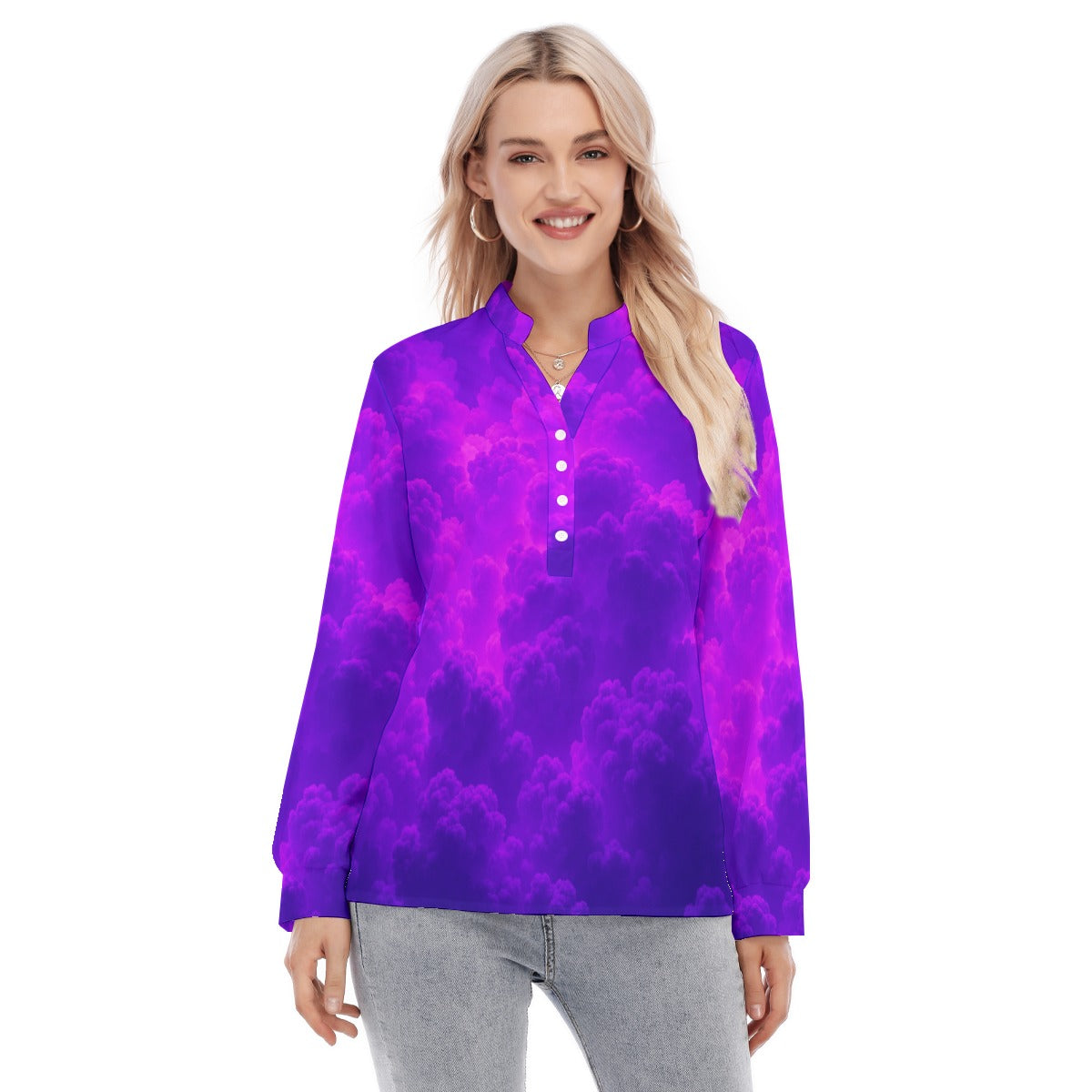 Women's Long Sleeve Blouse With Button Closure